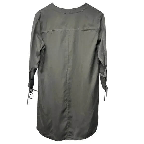 Theory Jullitah R2 Tencel Olive Green Lace Up Shirt Dress 3/4 Sleeves Size 4 - Picture 2 of 4